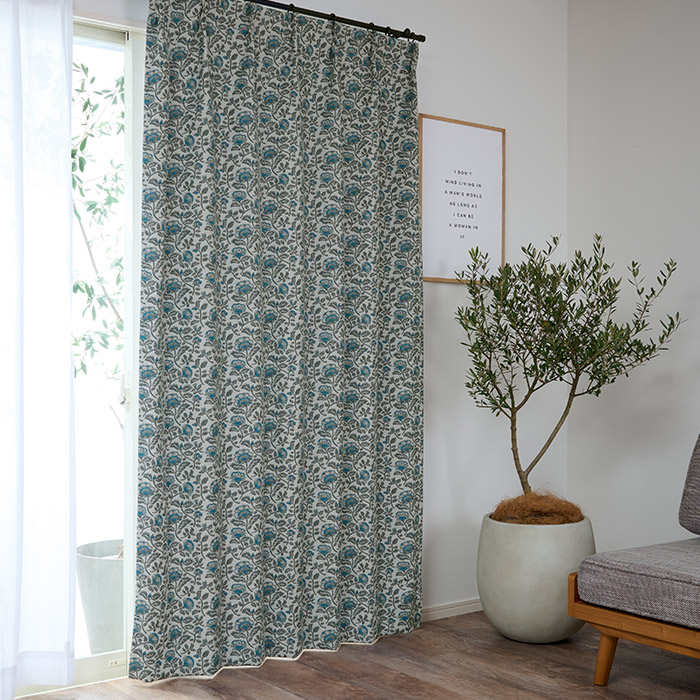 北欧テイストの大人の花柄がおしゃれな1級遮光カーテン ルトナ（D-1195