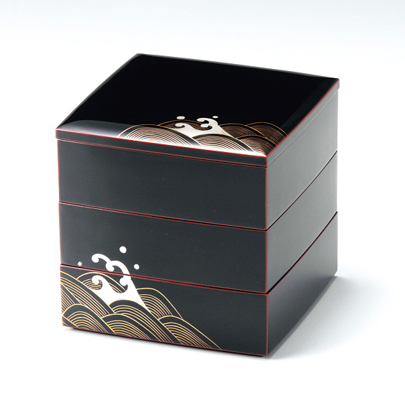 三段重箱 青海波 5寸 漆塗り 11-15903 (製造中止) 漆器の井助