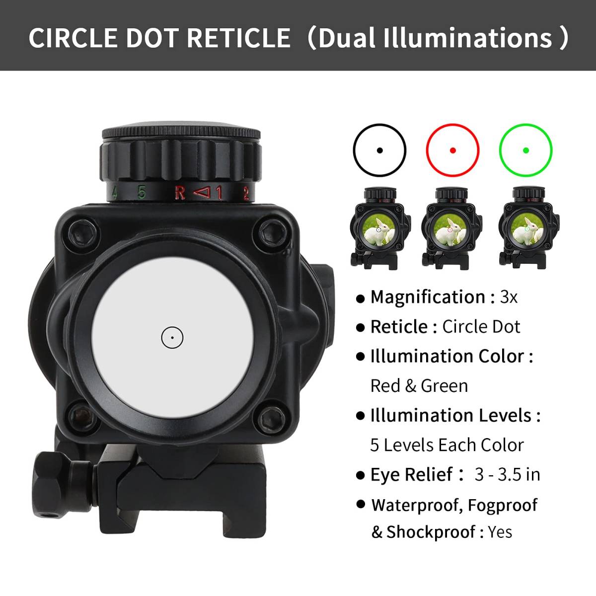 ライフルスコープ プリズム 3倍固定 ドットサイト 3x30 E コンパクト