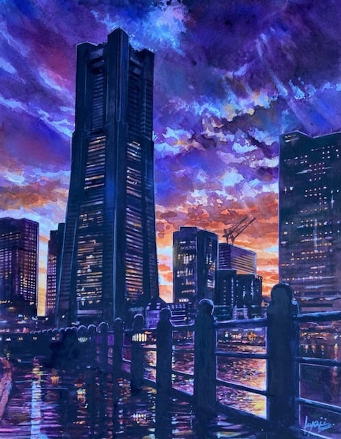 雨上がりのみなとみらい水彩原画11 F6額装済み | Pay ID