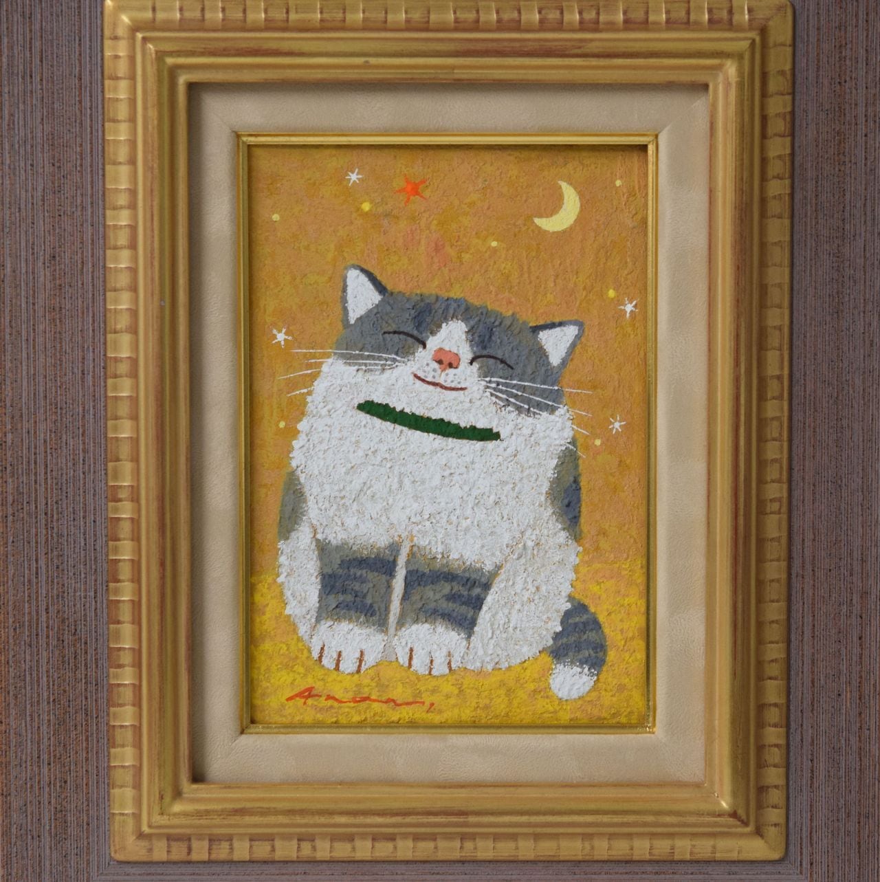 藤原亜南 油彩 愛しきものたち 「星にねがいを」猫の絵 SMサイズ | 一