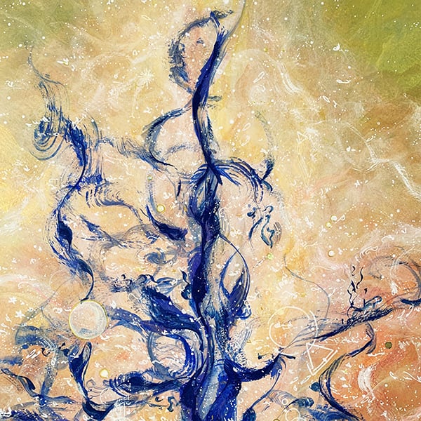 神社の光の抽象画「神氣の森のチカラｰ石上神宮」アクリル画支えの