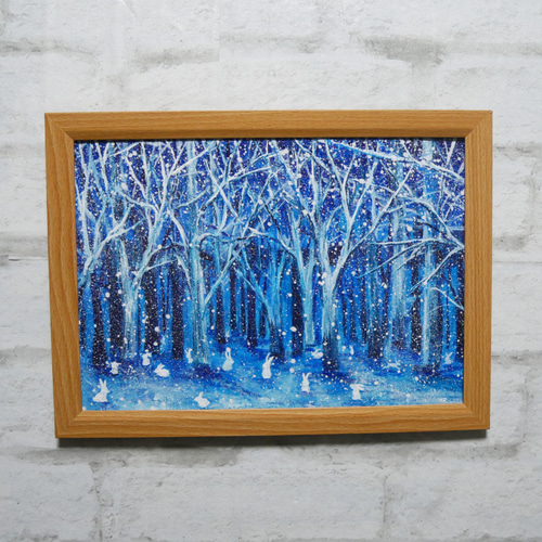 油絵 油彩 油彩画 絵 絵画 【冬の林の兎】 絵画 HR 通販 15127968