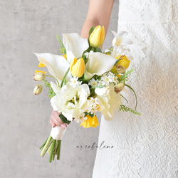 ウェディング＊カラーとチューリップの韓国風縦長ブーケ(アーティ