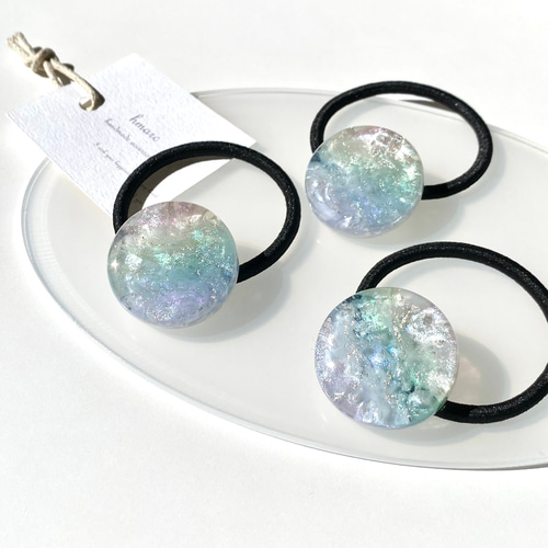 彩雲 〜 虹色 マーブル 〜 ／ 大人 レジン ヘアゴム （ポニーフック