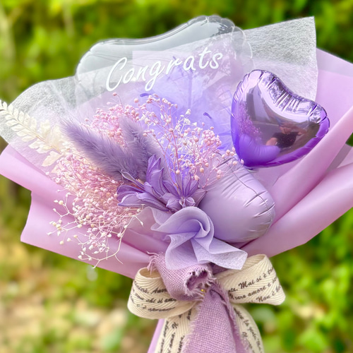 フラワーバルーンブーケパープル｜卒業｜名入れ可｜発表会｜誕生日