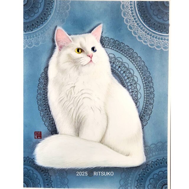 原画 1点もの ボールペン画 日本人作家 色鉛筆画 猫の絵 ねこ ネコ