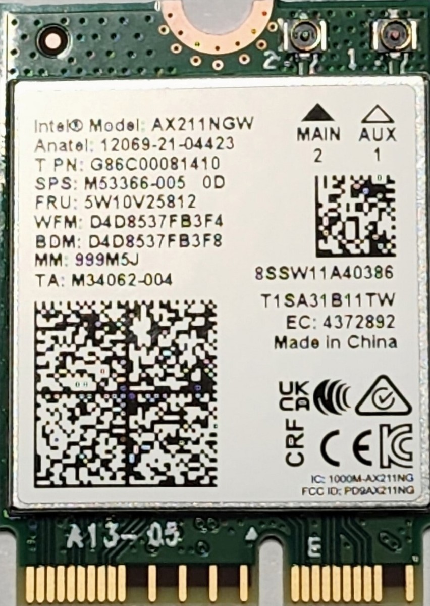 Intel AX211 WIFI 6E CNVio2 w/Tri Band 2.4 5 & 6GHz AX211NGW 2.4