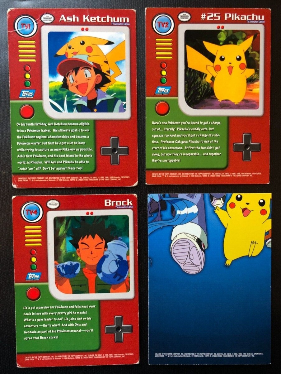 Pokemon Topps Series 1 TV Animation Edition 1999 Ash Pikachu Brock