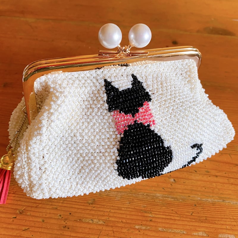 おめかし黒猫のビーズがま口 | Yoko's Store
