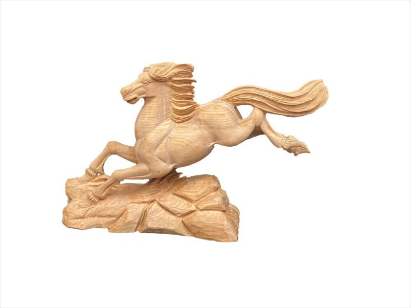 馬 天馬 うま horse 木製 手彫り 宮島 置物 敷台付【送料無料