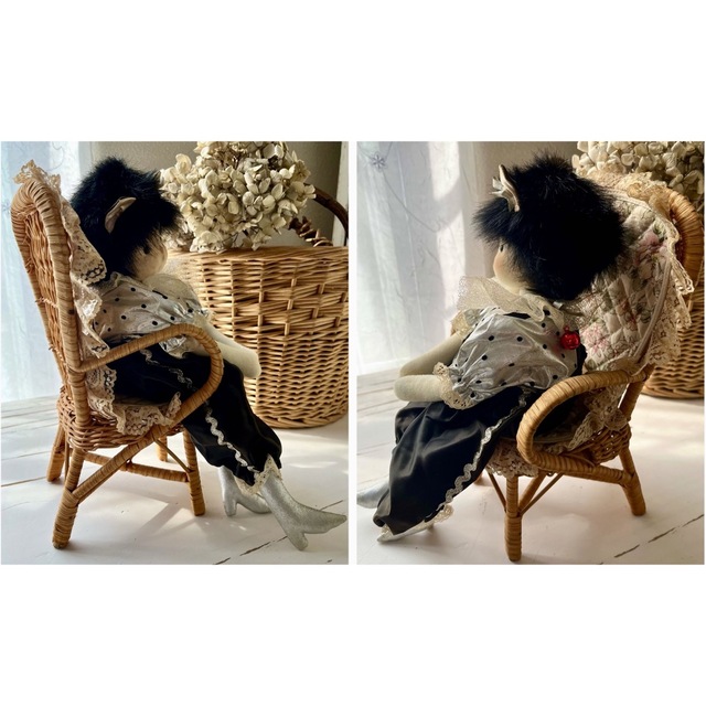 ヴィンテージ 首振りオルゴールドール 猫の妖精 ケット.シー 人形 昭和