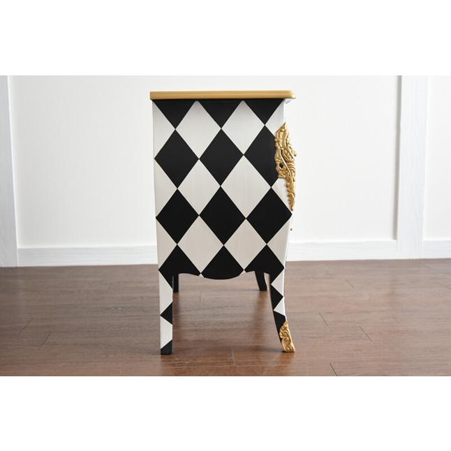 チェスト 2段 アンティーク 収納棚 猫脚 ダイヤ柄 トランプ モノトーン
