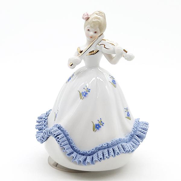 ニデックインスツルメンツ 陶器 レース 人形 オルゴール バイオリン