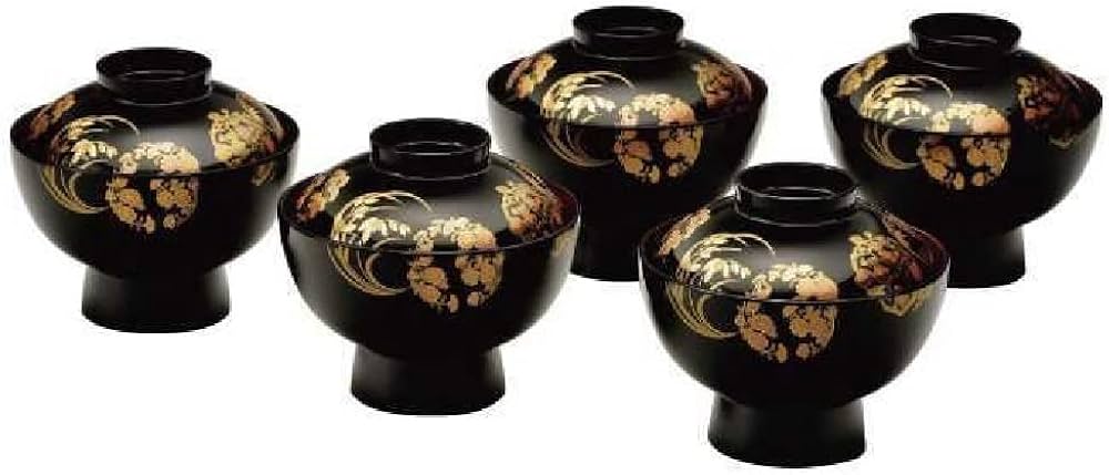 Amazon.co.jp: 会津塗 黒 雑煮椀 花丸五君子(5客組) : ホーム＆キッチン