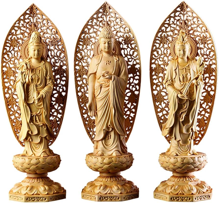Amazon｜Suicazon [御金品] ツゲ 木彫り 阿弥陀三尊像29cm（ 観音菩薩
