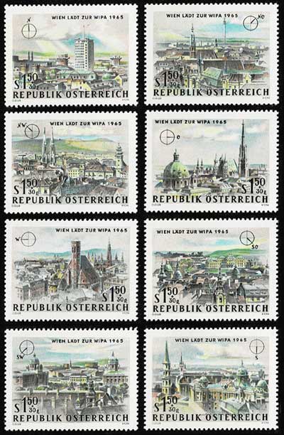 WIPA ウィーン国際切手展（1965年） 切手8種セット オーストリア発行