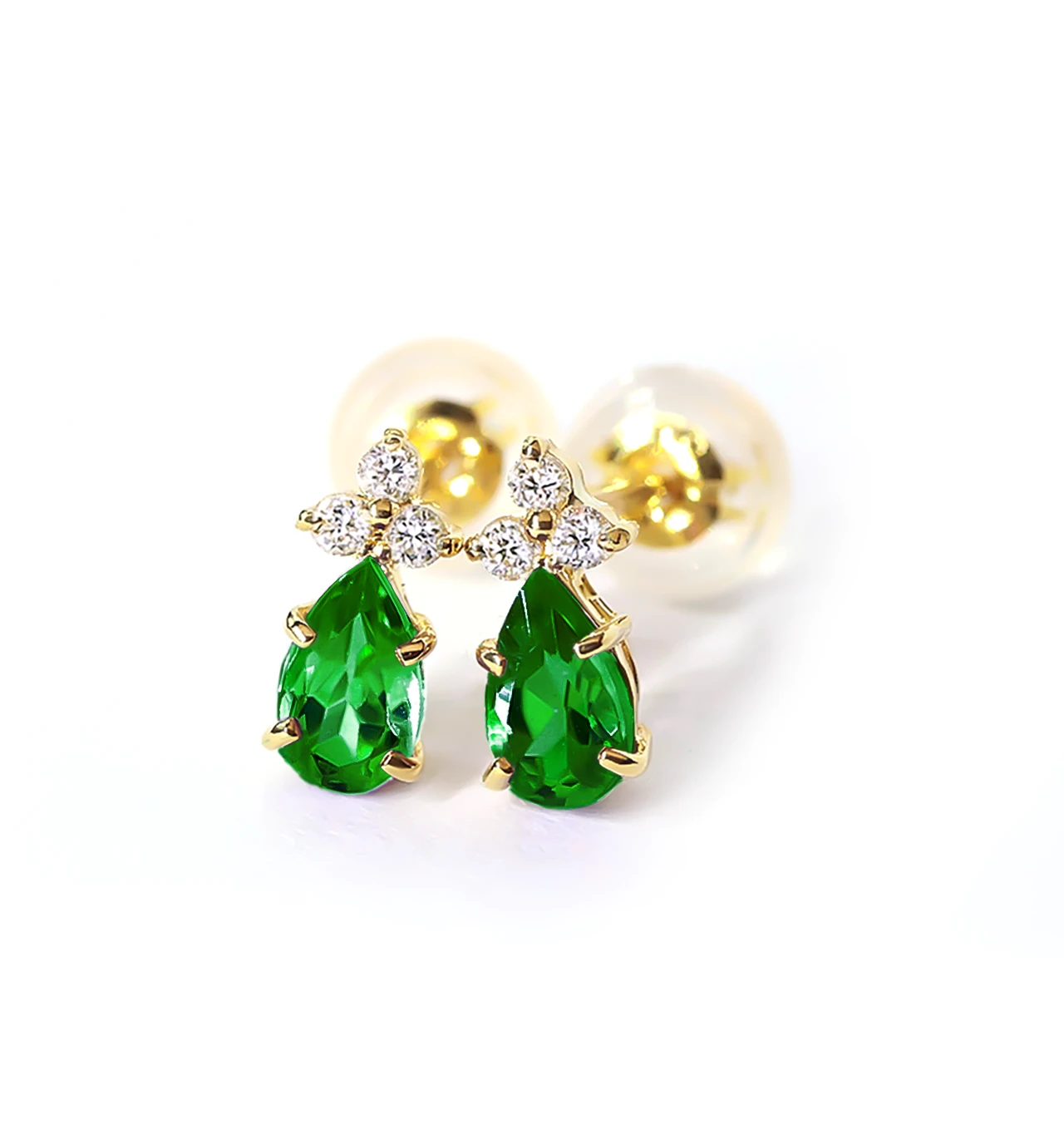 K18 ツァボライト(グリーンガーネット)＆ダイヤモンドのポストピアス