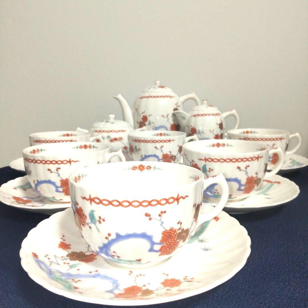 高級 深川製磁 酒井田柿右衛門写 色絵 カップ＆ソーサー ポット 食器セット 素敵なポットで淹れる至福のティータイム♪有田焼の名窯・深川製磁の