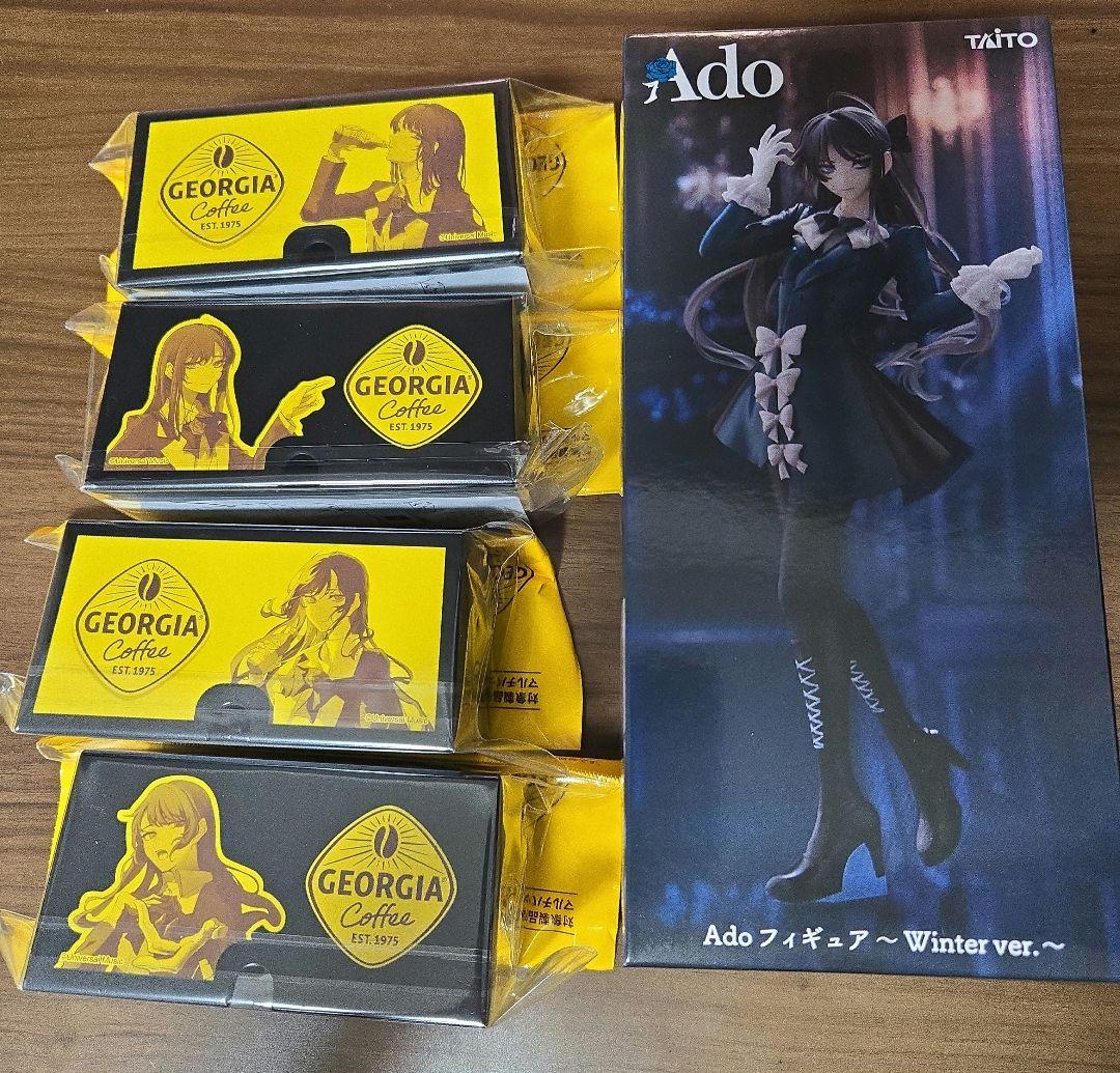 新品未開封　Ado フィギュア　スマホスタンド&スピーカー全4種類セット ジョージア #ado #コラボ #スピーカー #にもなる #スマホスタンド