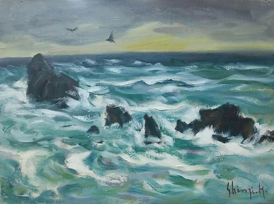 F4「親不知海岸」油絵 絵画 風景画 油彩画 アート 油絵 絵 絵画 油彩 油彩画 【満月の海】 F4号 - HR | minne byGMO