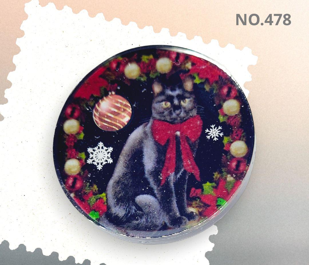 NO.478❤黒猫 Xmasリース❤蓄光❤レジンヘアゴム  ブローチ レジンヘアゴム♡クリスマスパンダと猫ちゃん・再販不可