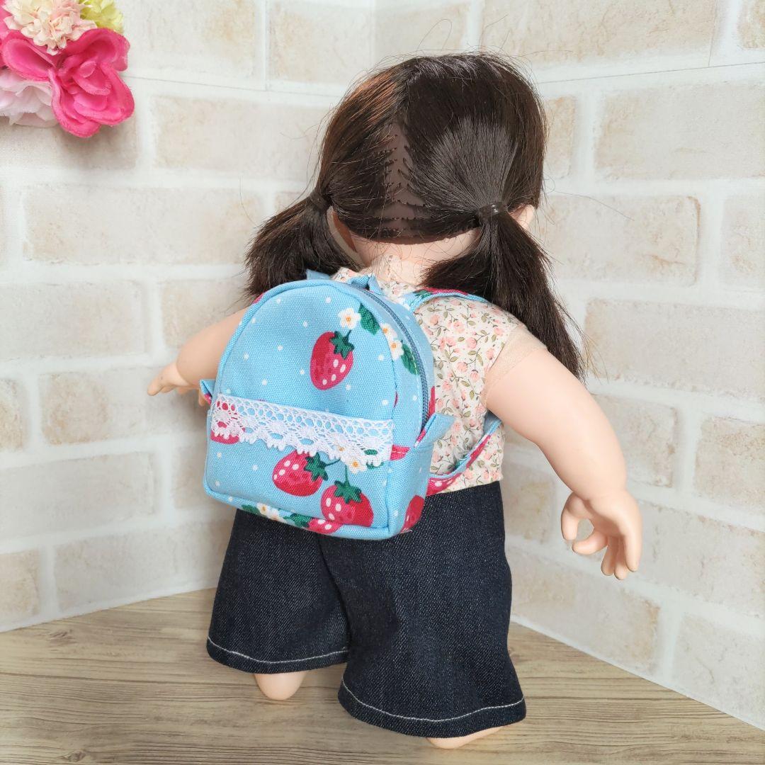 ☆666.リュックサックB いちごドット水色☆ぽぽちゃん服 - メルカリ