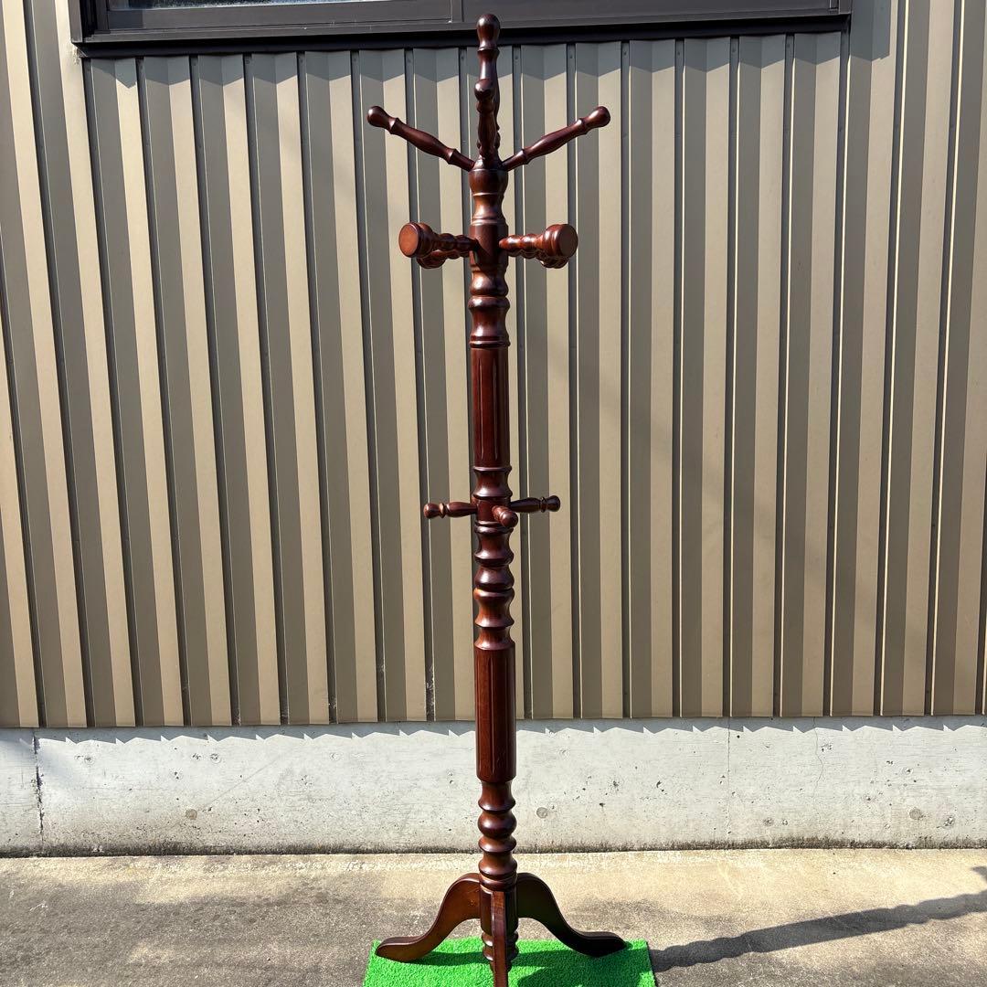 昭和レトロポールハンガー茶色木製コートラック ダークブラウン高さ188cm 不二貿易（Fuji Boeki） ポールハンガー 木製 アンティークコート
