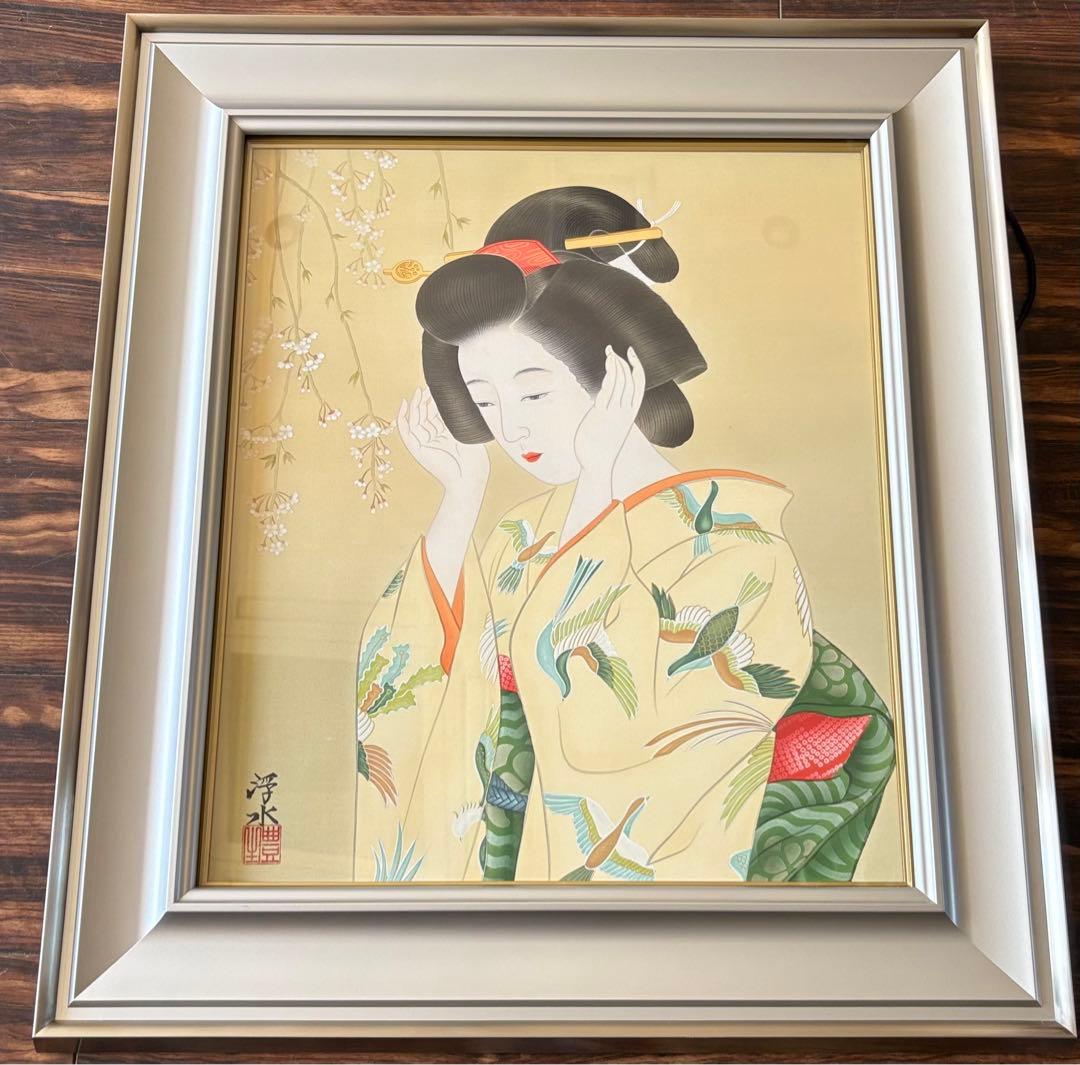 堀江浮水 (堀江豊生) 額装 美人画 真作 日本画 師/伊東深水 絵画 A 堀江浮水 (堀江豊生) 額装 美人画 真作 日本画 師/伊東深水 絵画