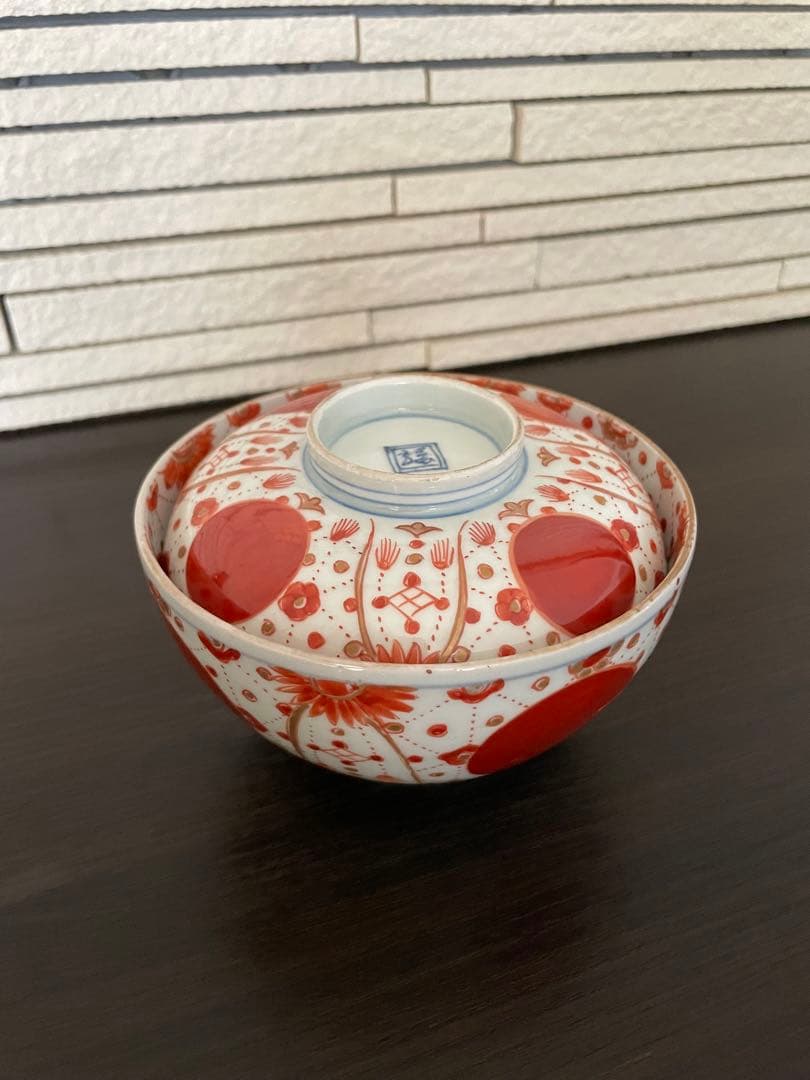 Kitty 古伊万里 赤玉瓔珞紋 蓋茶碗 一客 骨董の店 甲斐 » 古伊万里赤玉瓔珞文蓋付碗 5客