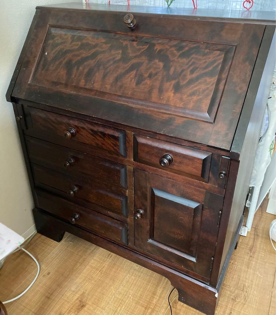 0353：ライティングビューロー 北海道民芸家具 骨董　デスク　レトロ ライティング ビューロー オーク 完成品 木製 レトロ デスク 机 414B