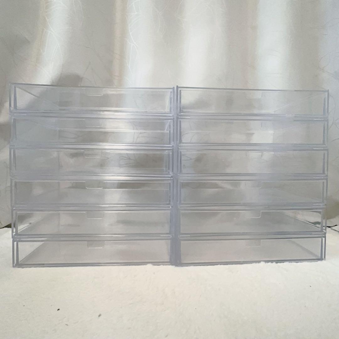 ダイソー 重なる透明収納ケース(1段引き出し) 12点セット 無印良品 100均「重なる透明収納ケース 1段引出し 幅8.7cm」の商品情報とサイズ