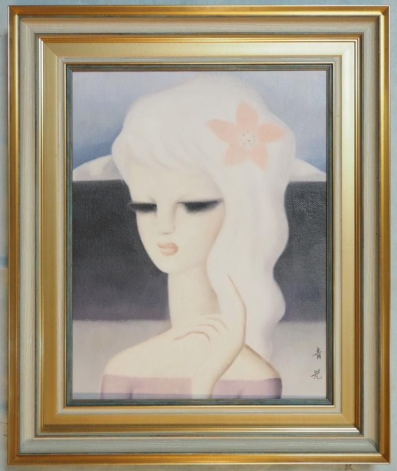 【新春売り】人物画　油絵　東郷青児　山と河　F6　額付き　手描き　肉筆 値下げ】人物・美人画 油絵 東郷青児 F6号 郷愁 額付き 手描き 肉筆